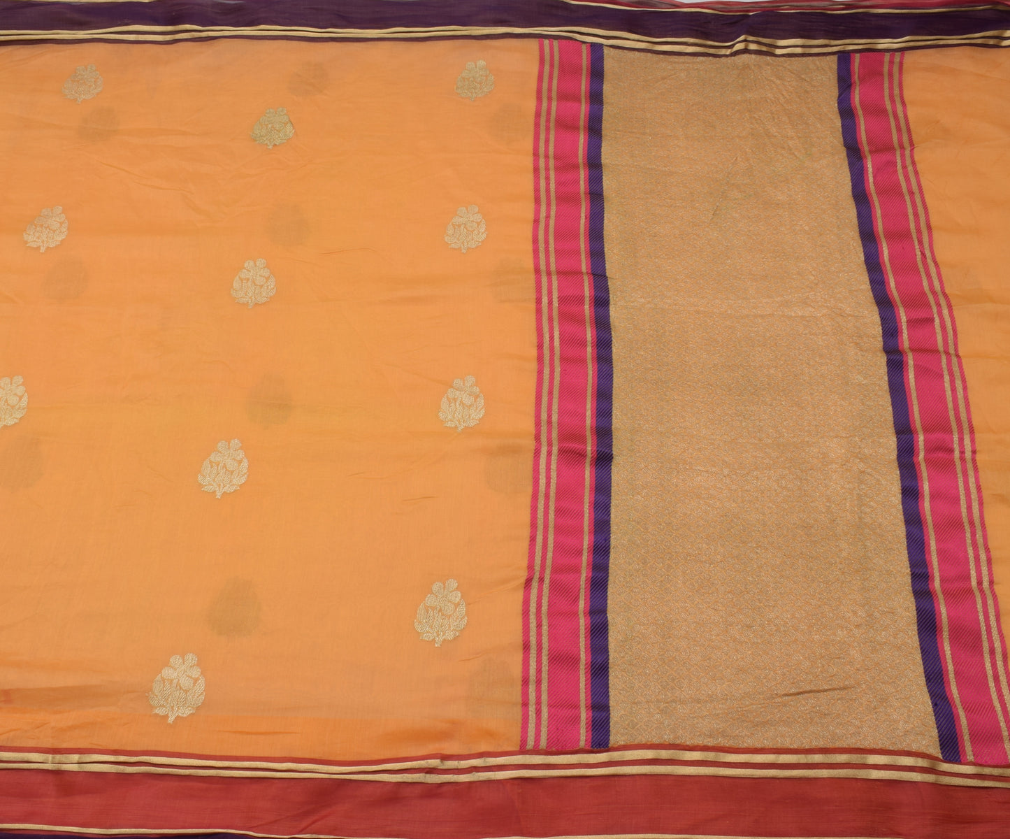 Sushila Vintage Orange Saree 100% Pure Silk Zari Woven Floral Sari 5 Yard Fabric