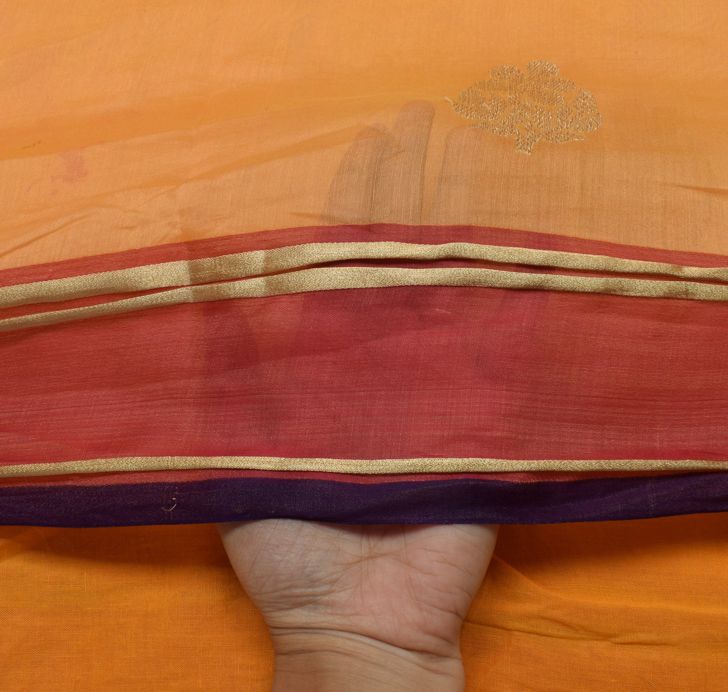 Sushila Vintage Orange Saree 100% Pure Silk Zari Woven Floral Sari 5 Yard Fabric