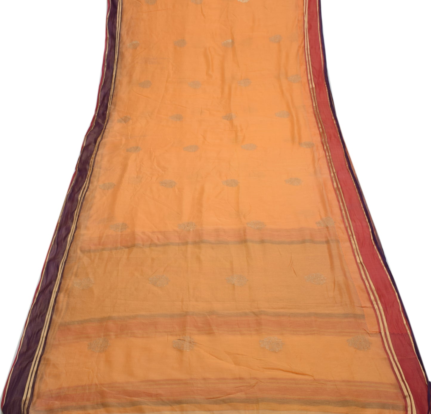Sushila Vintage Orange Saree 100% Pure Silk Zari Woven Floral Sari 5 Yard Fabric
