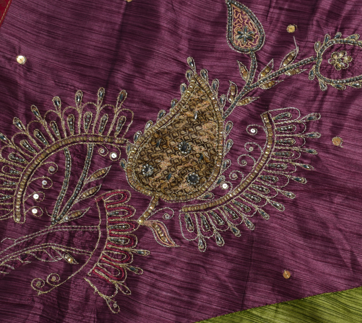 Sushila Vintage Purple Saree Blend Silk Embroidered Floral Sari Craft Fabric
