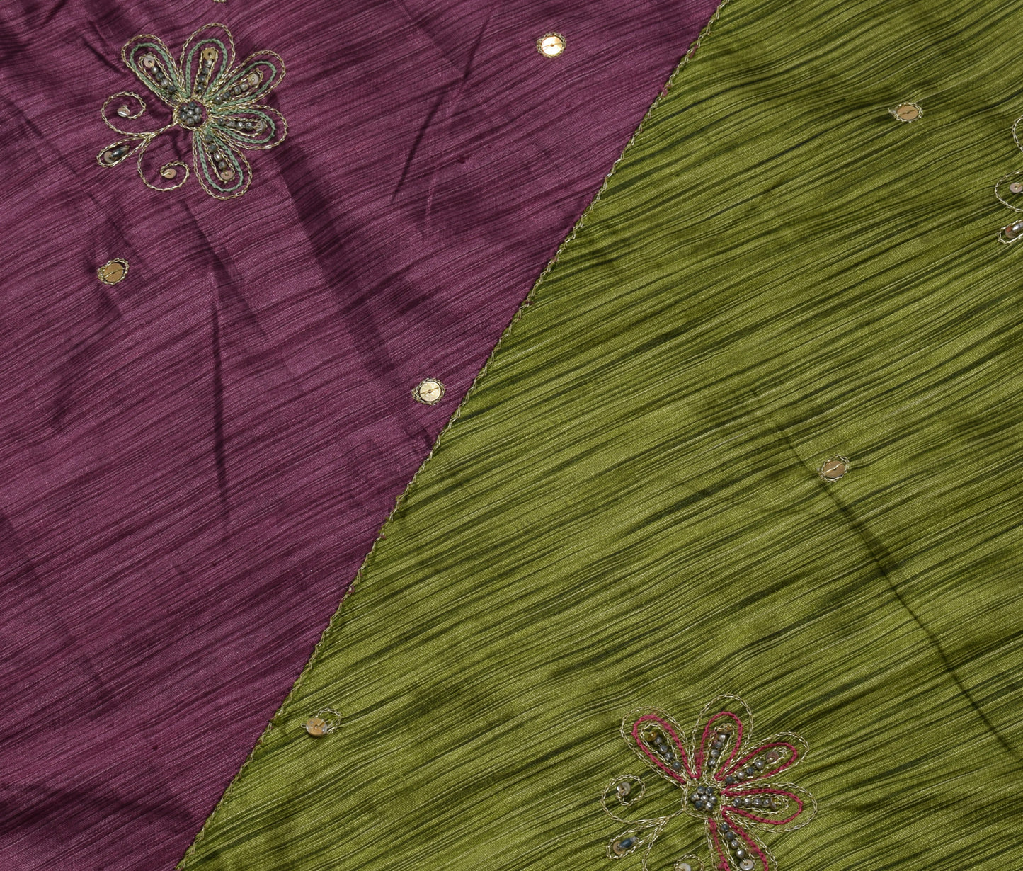 Sushila Vintage Purple Saree Blend Silk Embroidered Floral Sari Craft Fabric