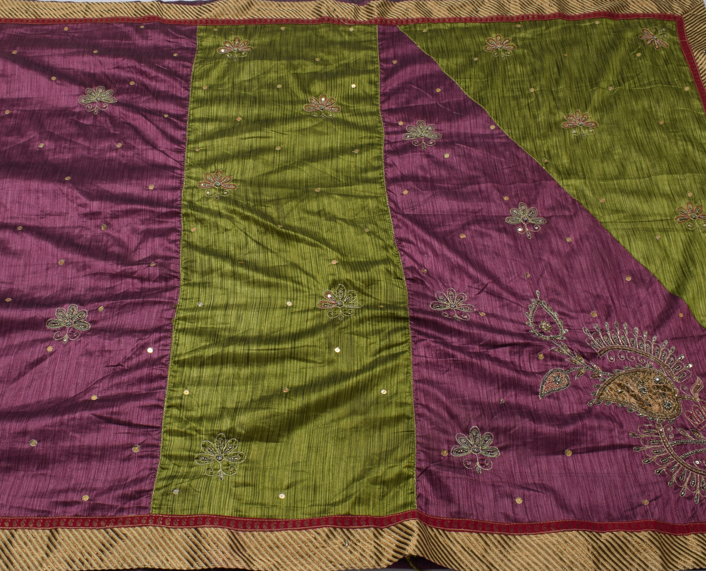 Sushila Vintage Purple Saree Blend Silk Embroidered Floral Sari Craft Fabric