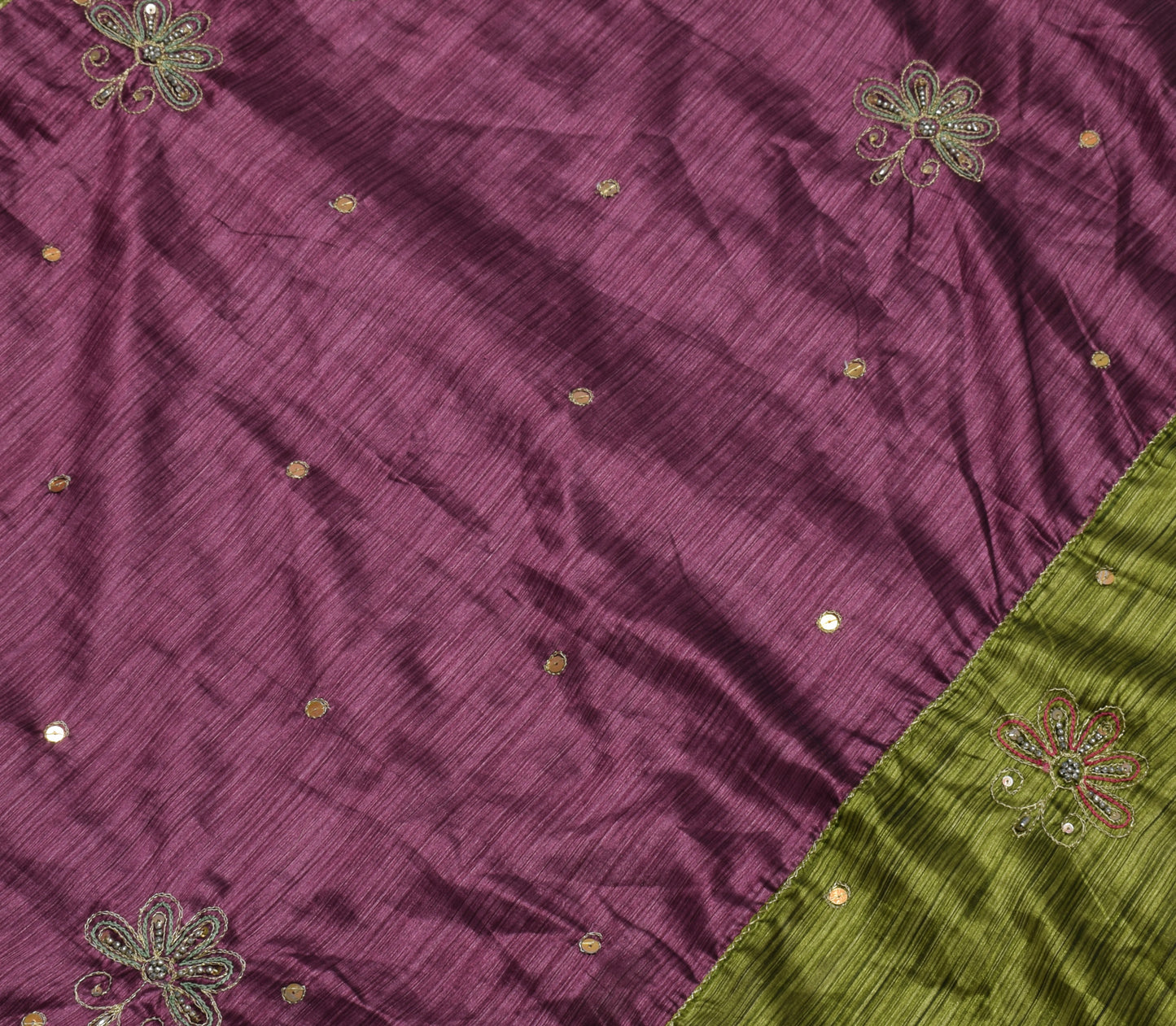 Sushila Vintage Purple Saree Blend Silk Embroidered Floral Sari Craft Fabric