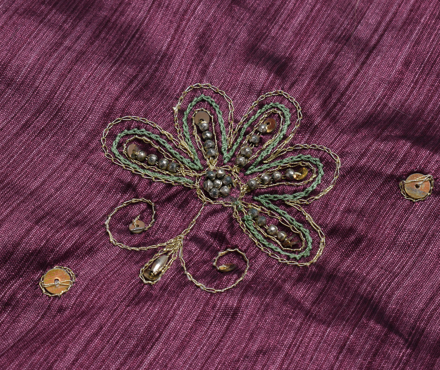 Sushila Vintage Purple Saree Blend Silk Embroidered Floral Sari Craft Fabric