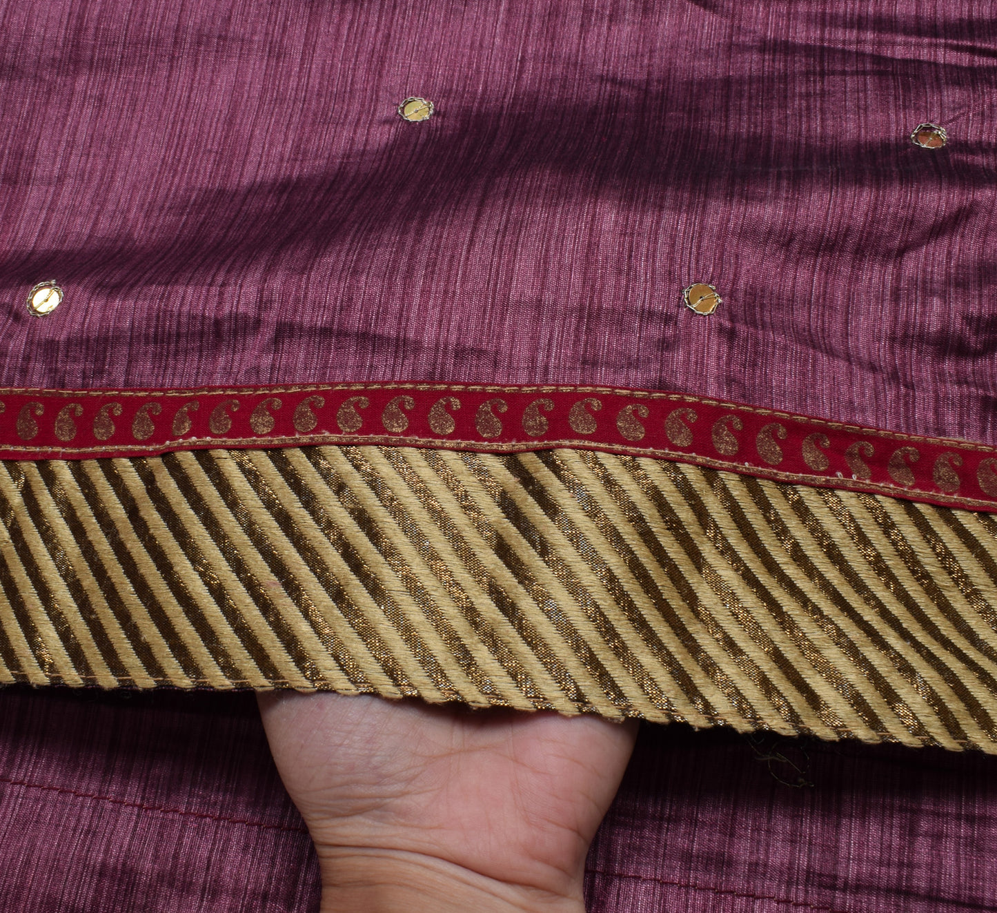 Sushila Vintage Purple Saree Blend Silk Embroidered Floral Sari Craft Fabric