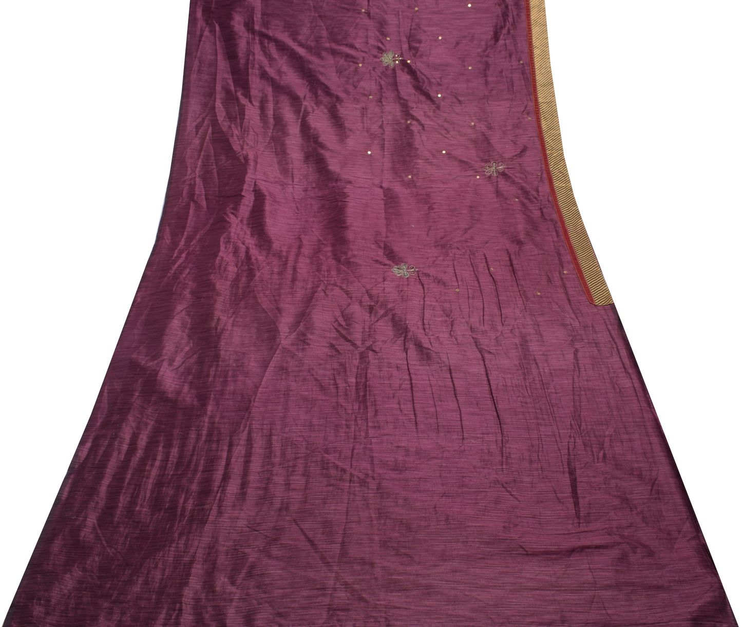 Sushila Vintage Purple Saree Blend Silk Embroidered Floral Sari Craft Fabric