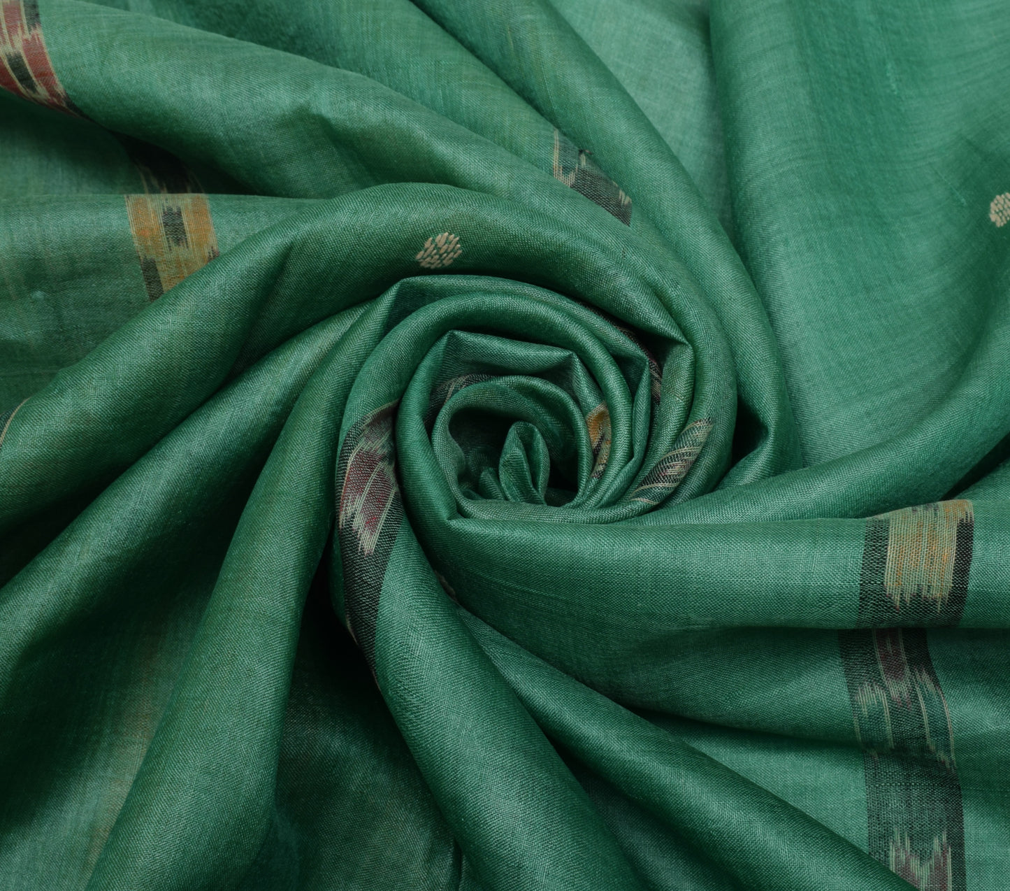 Sushila Vintage Green Saree Pure Silk Hand Woven Ikat Patola Sari Craft Fabric