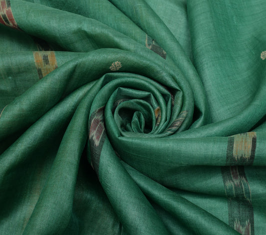 Sushila Vintage Green Saree Pure Silk Hand Woven Ikat Patola Sari Craft Fabric