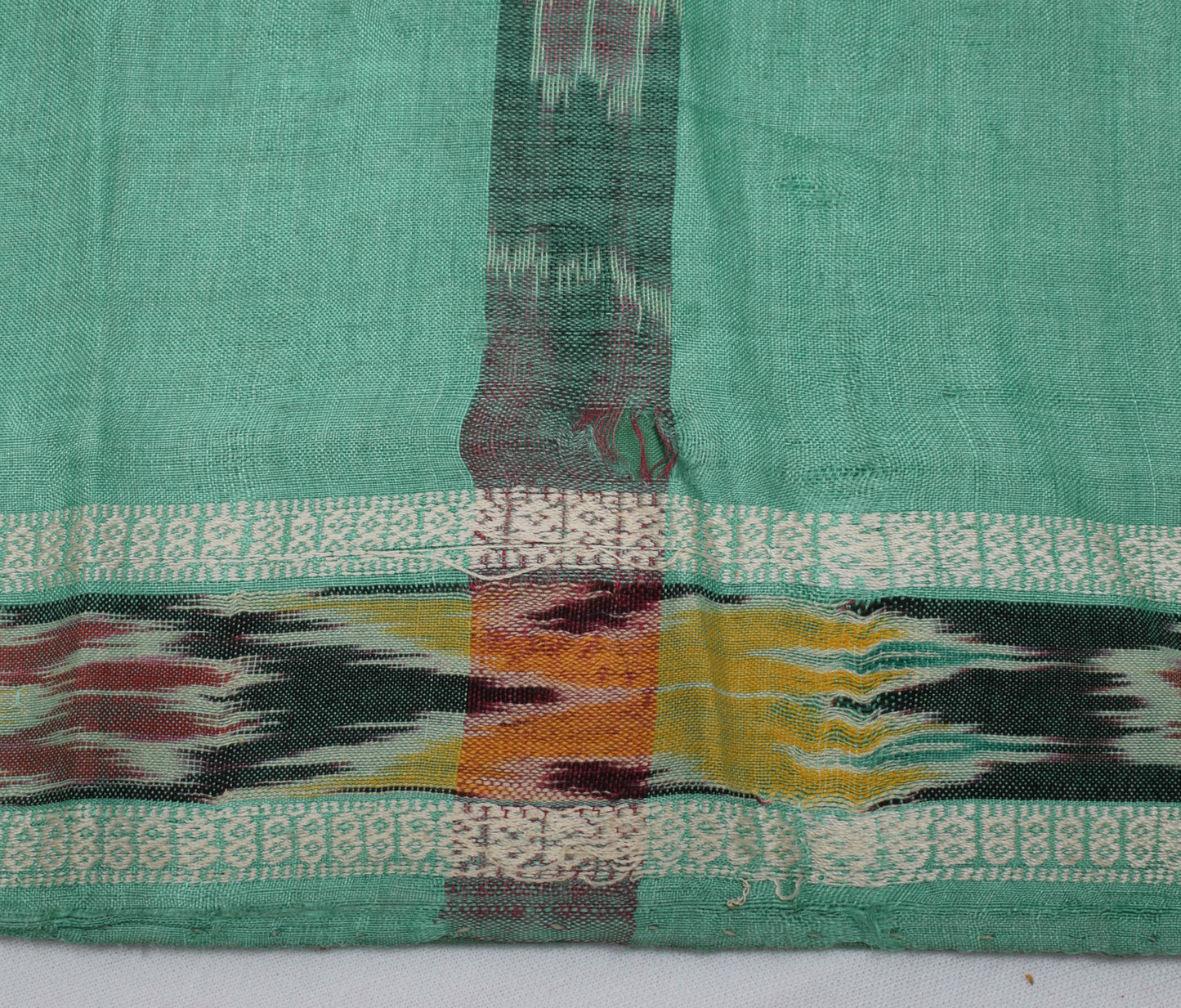 Sushila Vintage Green Saree Pure Silk Hand Woven Ikat Patola Sari Craft Fabric