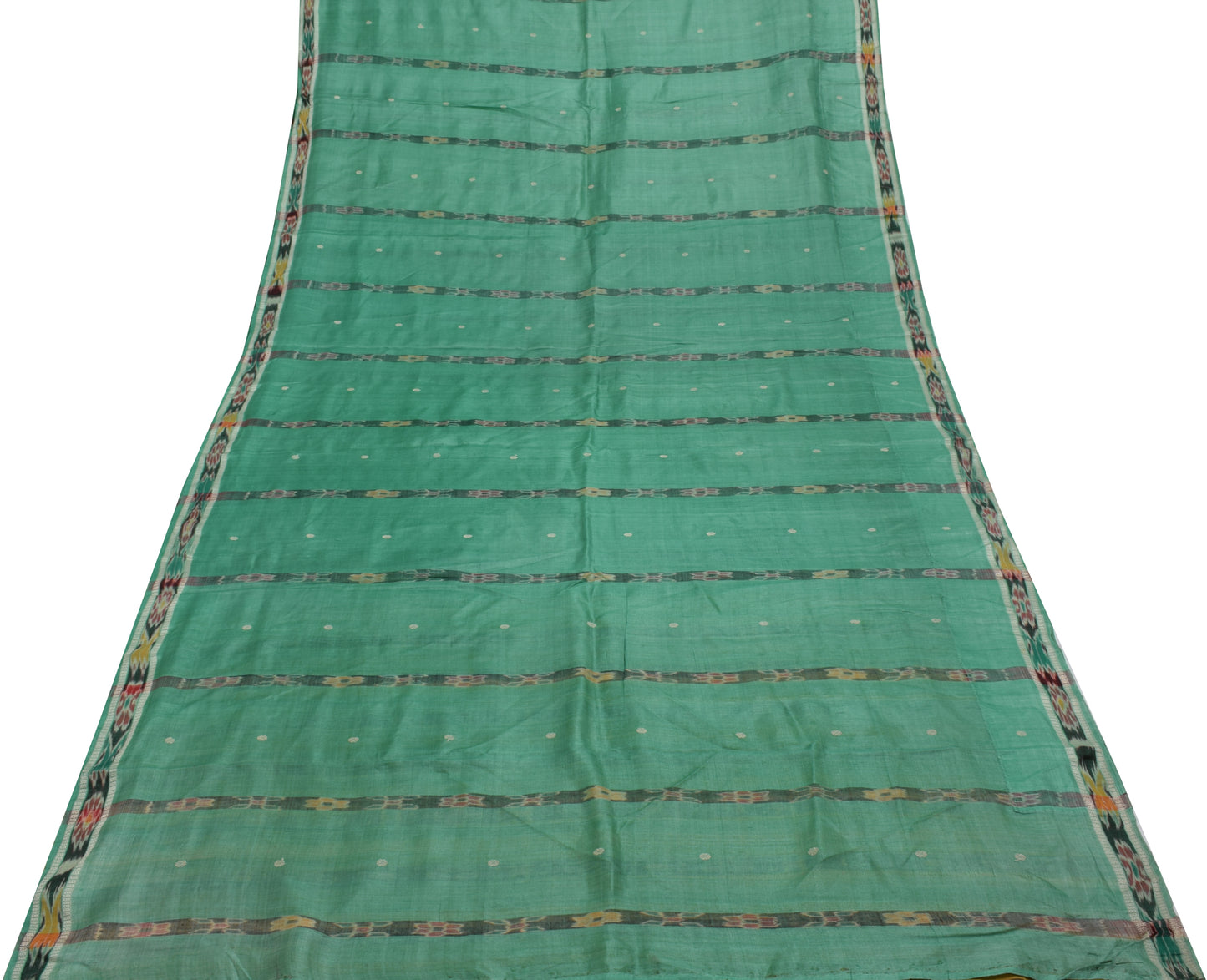 Sushila Vintage Green Saree Pure Silk Hand Woven Ikat Patola Sari Craft Fabric