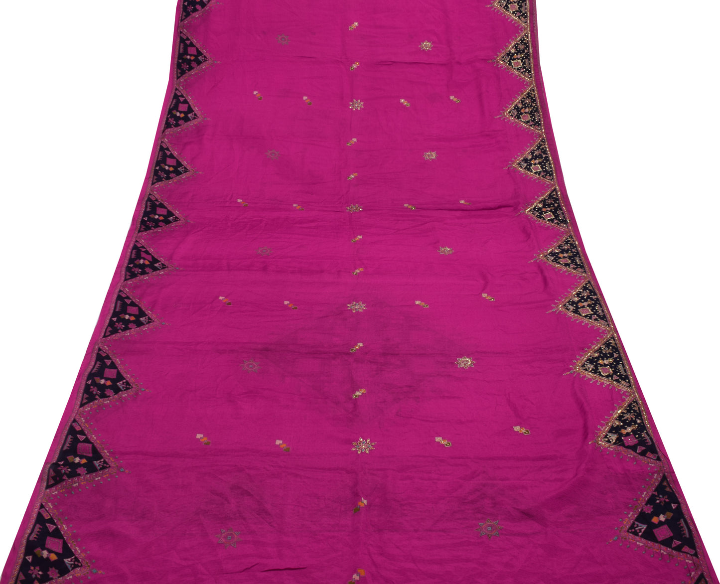 Sushila Vintage Purple Saree 100% Pure Silk Hand Beaded 5 Yard Sari Craft Fabric