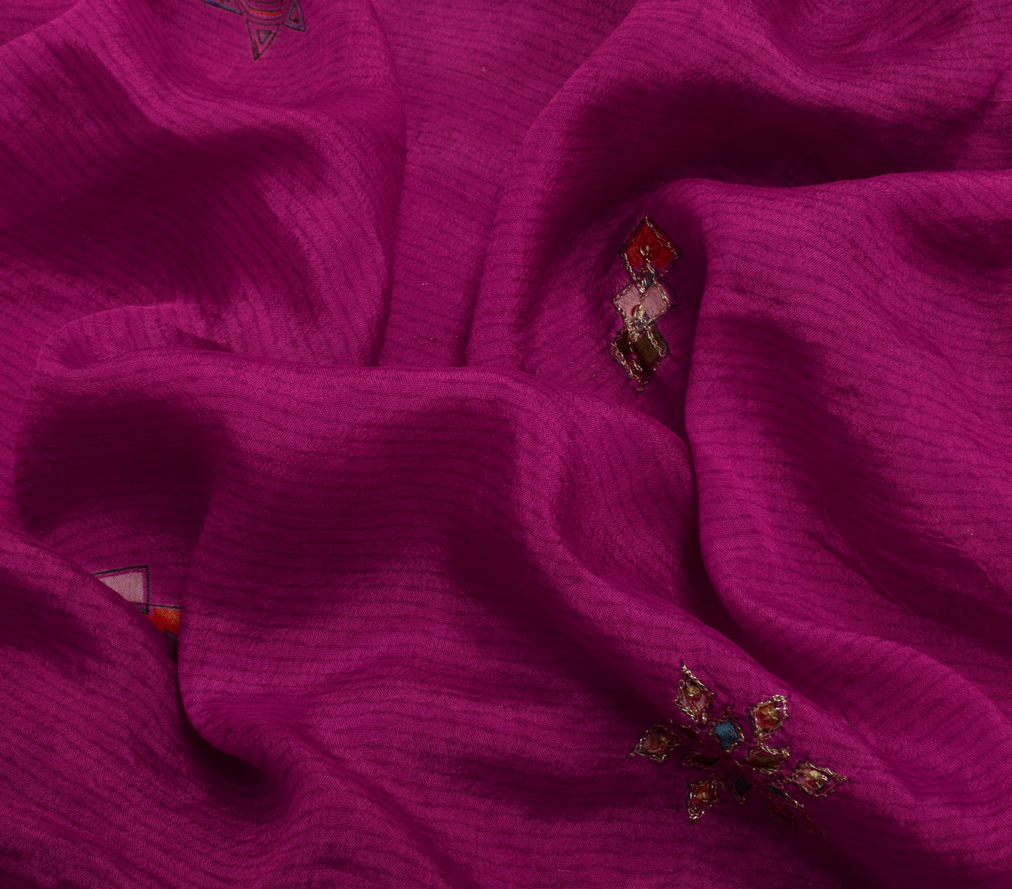 Sushila Vintage Purple Saree 100% Pure Silk Hand Beaded 5 Yard Sari Craft Fabric