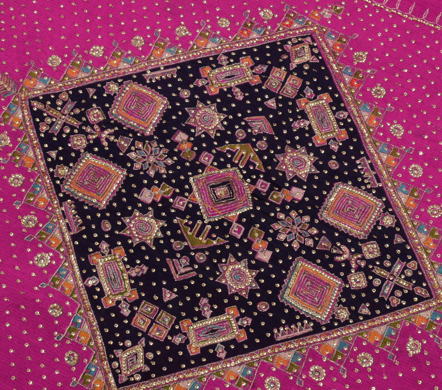 Sushila Vintage Purple Saree 100% Pure Silk Hand Beaded 5 Yard Sari Craft Fabric