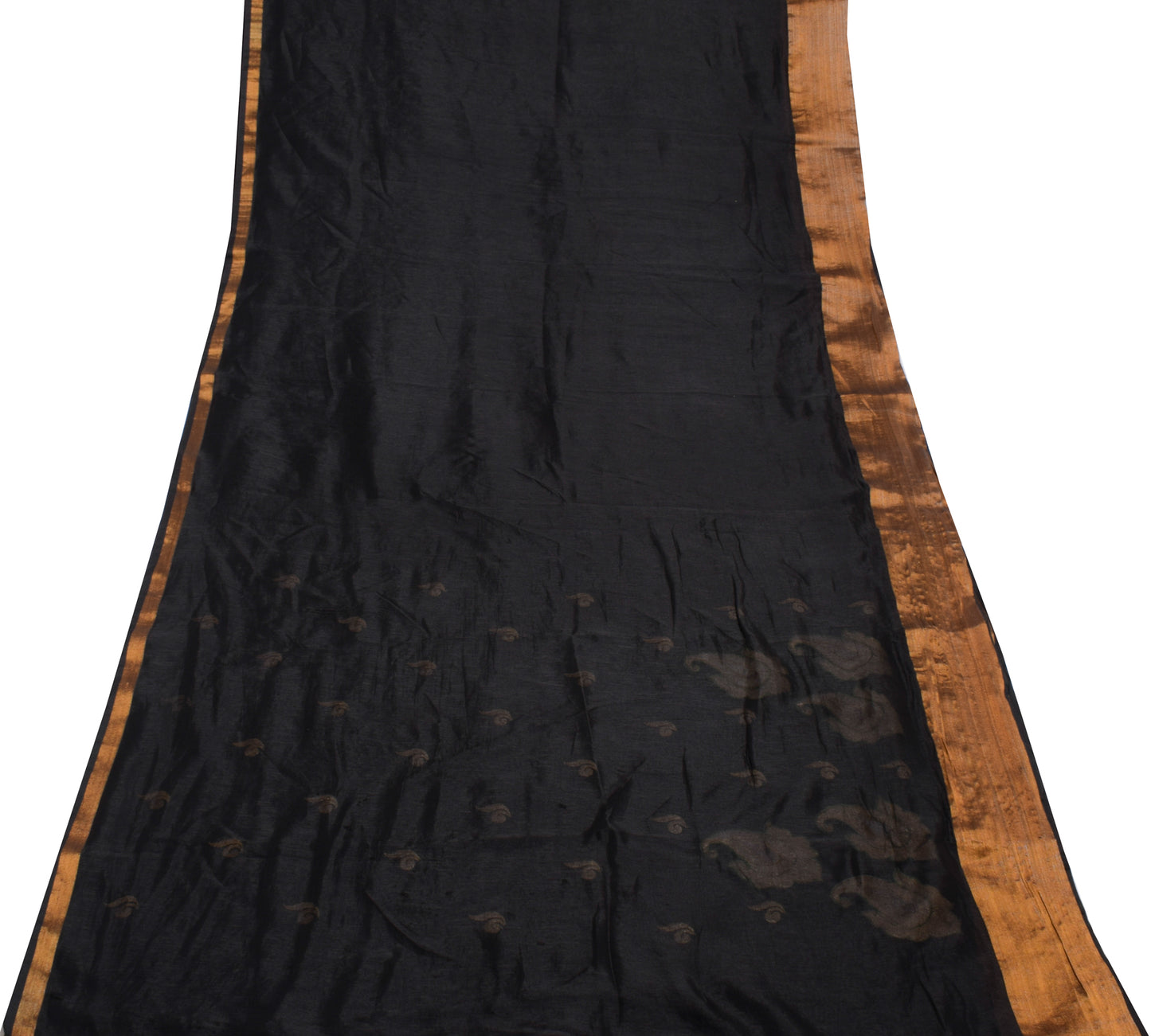 Sushila Vintage Black Saree Blend Silk Embroidered Paisley Sari Craft Fabric