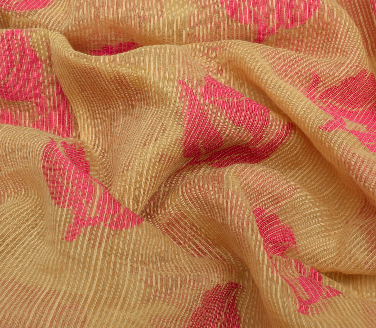 Sushila Vintage Indian Cream Saree Blend Cotton Woven Floral Sari Craft Fabric