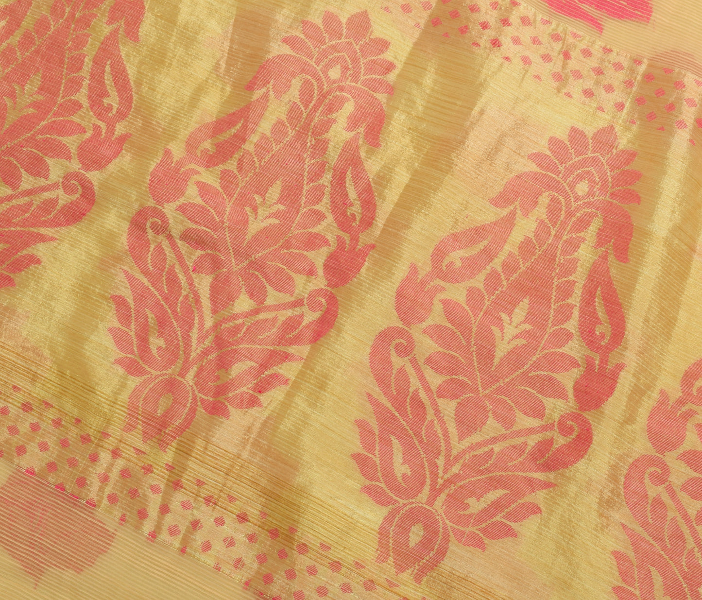 Sushila Vintage Indian Cream Saree Blend Cotton Woven Floral Sari Craft Fabric