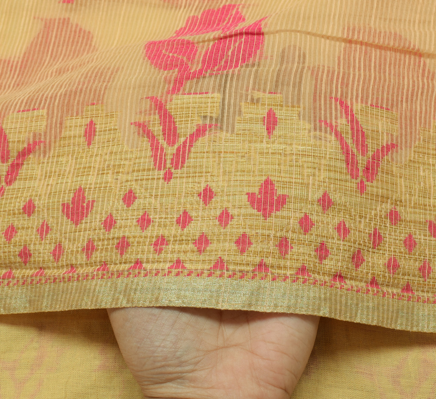Sushila Vintage Indian Cream Saree Blend Cotton Woven Floral Sari Craft Fabric
