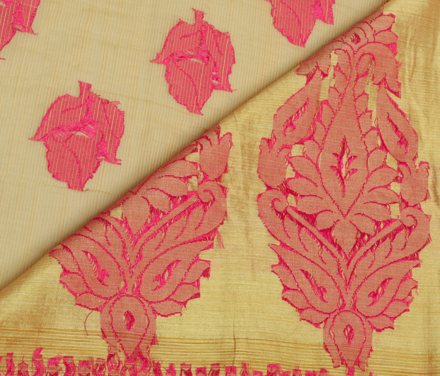 Sushila Vintage Indian Cream Saree Blend Cotton Woven Floral Sari Craft Fabric