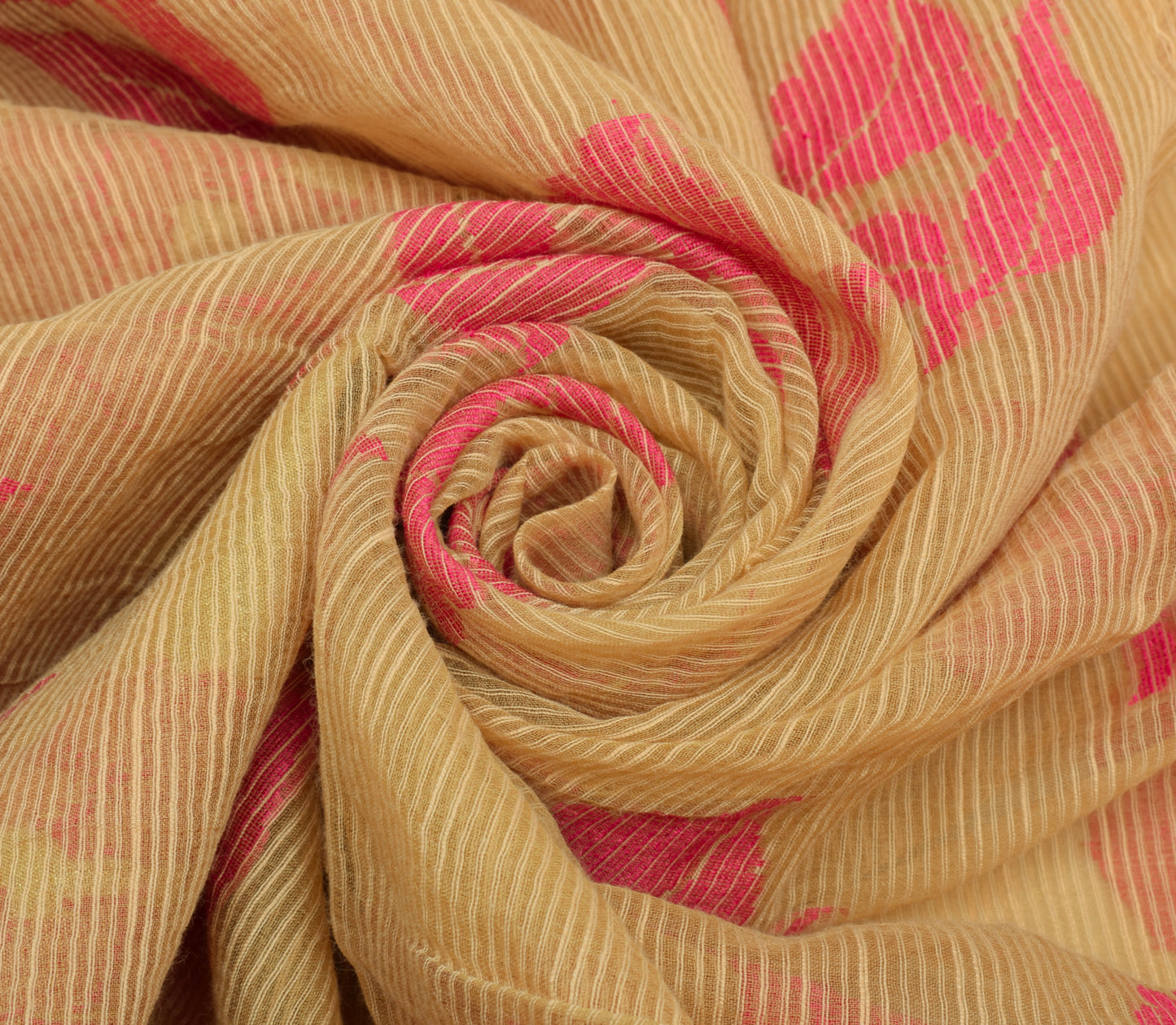 Sushila Vintage Indian Cream Saree Blend Cotton Woven Floral Sari Craft Fabric