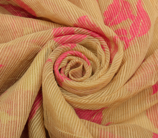 Sushila Vintage Indian Cream Saree Blend Cotton Woven Floral Sari Craft Fabric