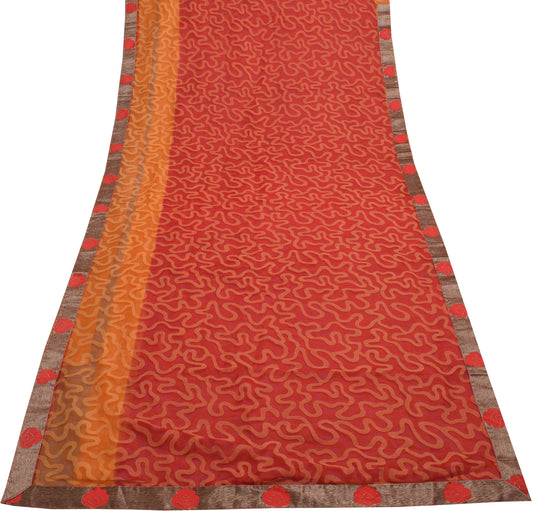Sushila Vintage Indian Red Saree Net Mesh Woven 5 Yard Sari Craft Decor Fabric