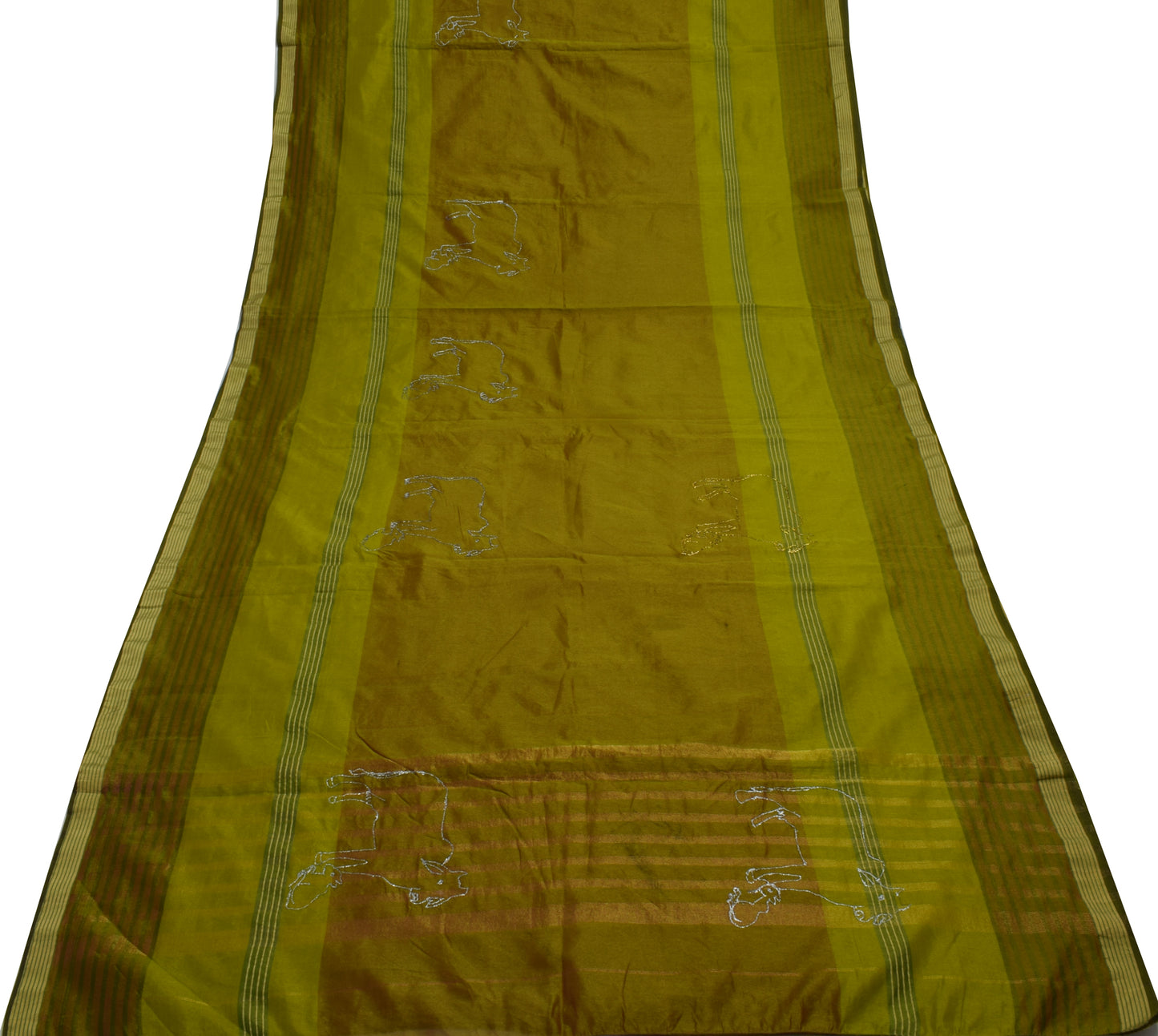Sushila Vintage Indian Green Saree Blend Silk Woven Sari 5 Yard Craft Fabric