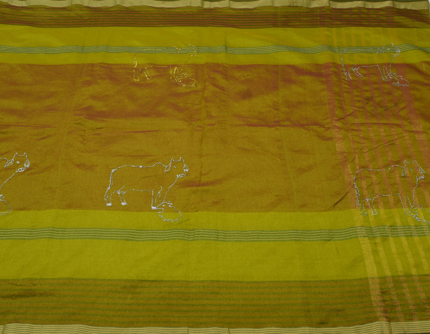 Sushila Vintage Indian Green Saree Blend Silk Woven Sari 5 Yard Craft Fabric