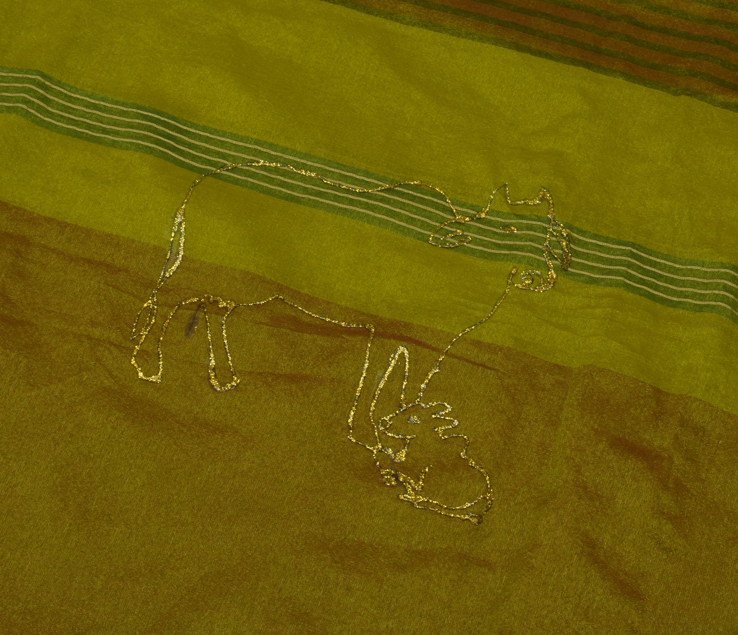 Sushila Vintage Indian Green Saree Blend Silk Woven Sari 5 Yard Craft Fabric