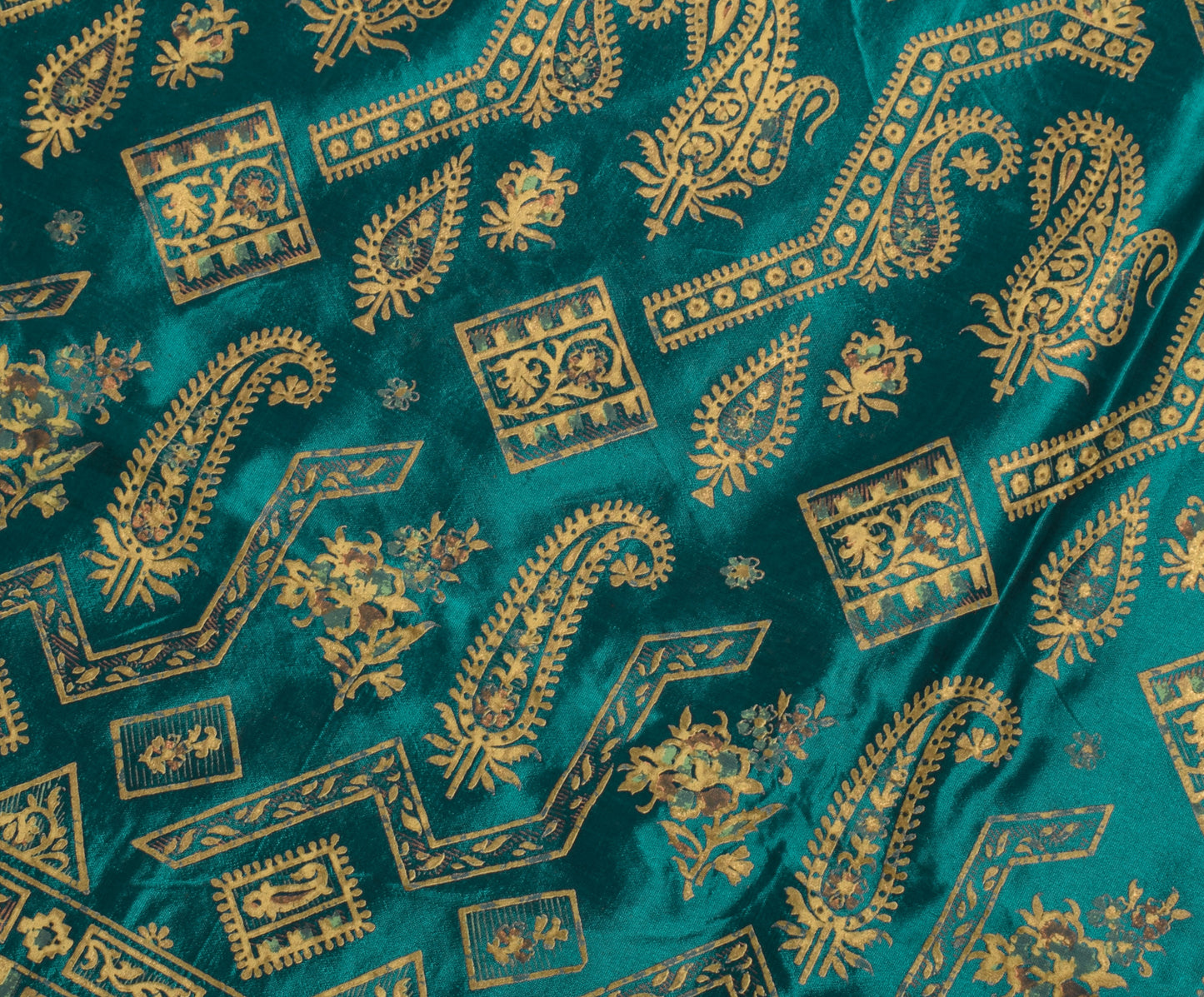 Sushila Vintage Maroon Saree Rayon Silk Hand Printed Paisley Sari Fabric