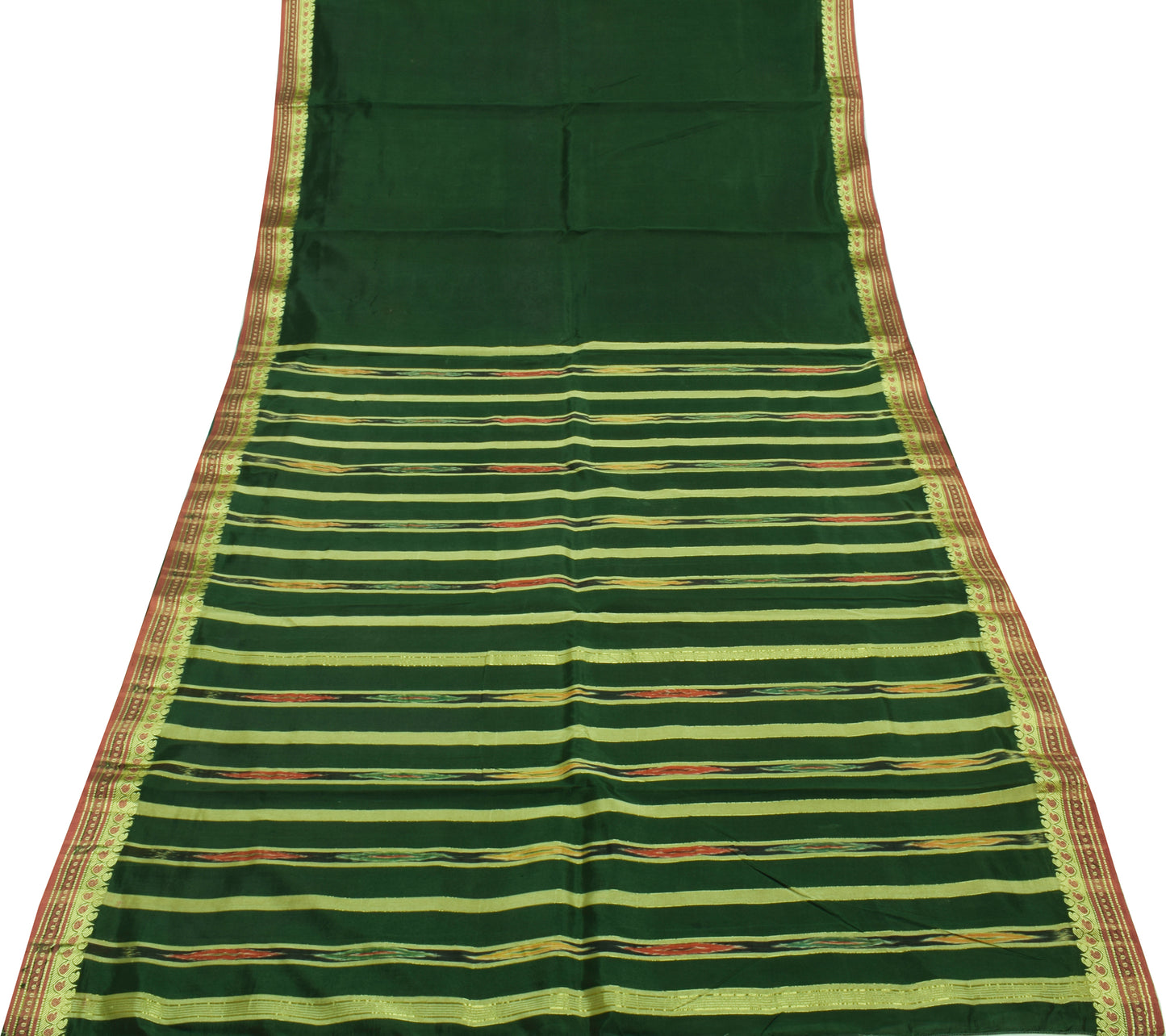 Sushila Vintage Indian Green Saree Blend Cotton Woven Sari 5 Yard Craft Fabric