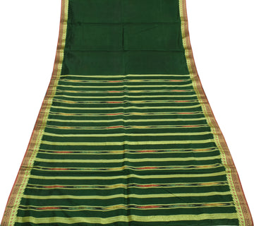 Sushila Vintage Indian Green Saree Blend Cotton Woven Sari 5 Yard Craft Fabric