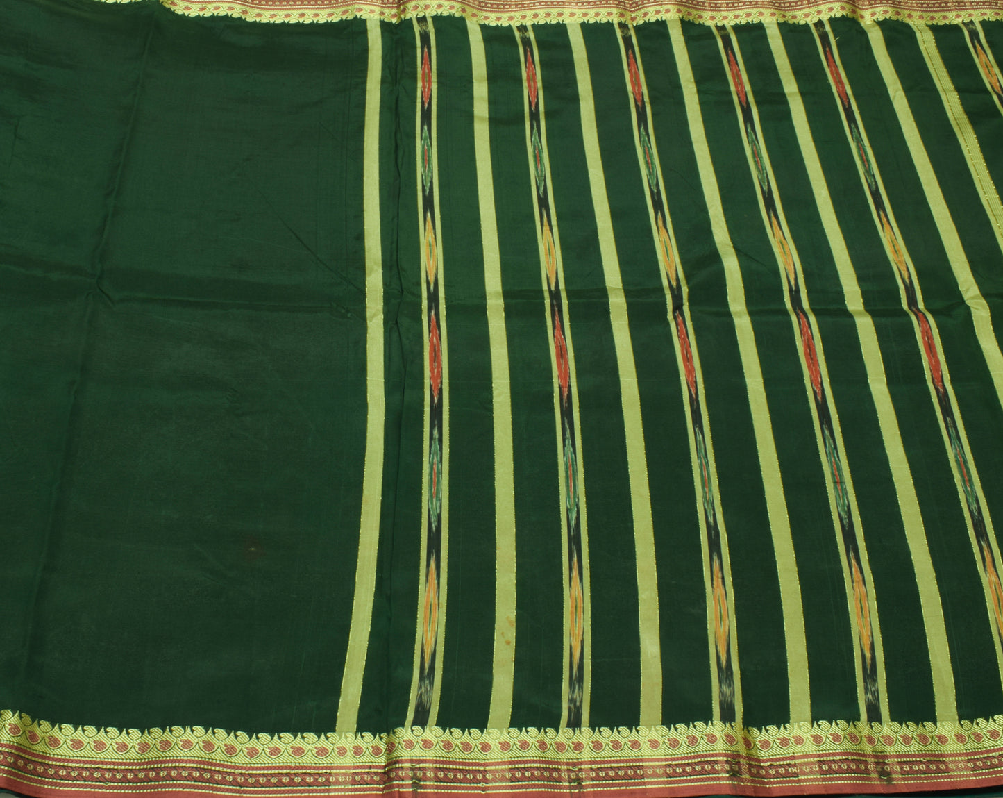 Sushila Vintage Indian Green Saree Blend Cotton Woven Sari 5 Yard Craft Fabric