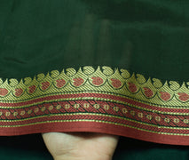Sushila Vintage Indian Green Saree Blend Cotton Woven Sari 5 Yard Craft Fabric
