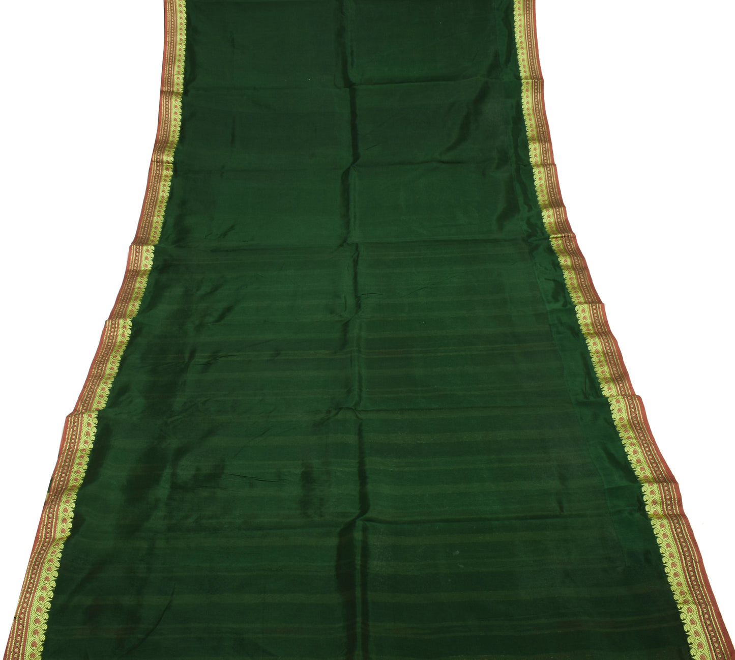 Sushila Vintage Indian Green Saree Blend Cotton Woven Sari 5 Yard Craft Fabric