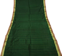 Sushila Vintage Indian Green Saree Blend Cotton Woven Sari 5 Yard Craft Fabric