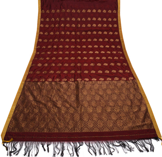 Sushila Vintage Maroon Saree Blend Silk Self Woven Floral Sari Craft Fabric