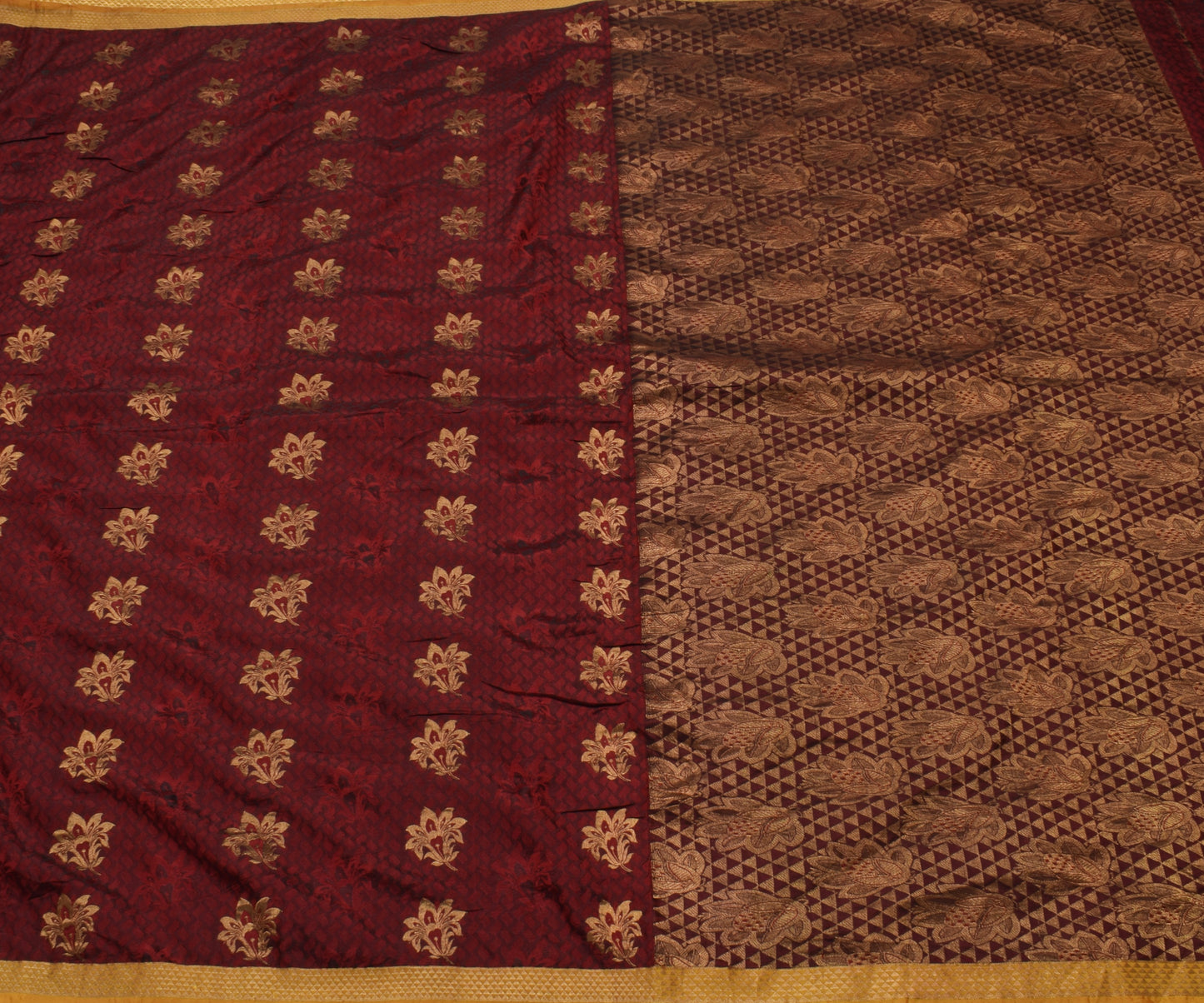 Sushila Vintage Maroon Saree Blend Silk Self Woven Floral Sari Craft Fabric
