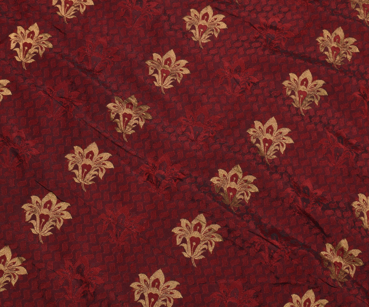 Sushila Vintage Maroon Saree Blend Silk Self Woven Floral Sari Craft Fabric