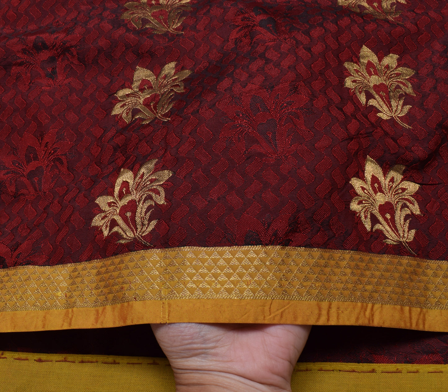 Sushila Vintage Maroon Saree Blend Silk Self Woven Floral Sari Craft Fabric