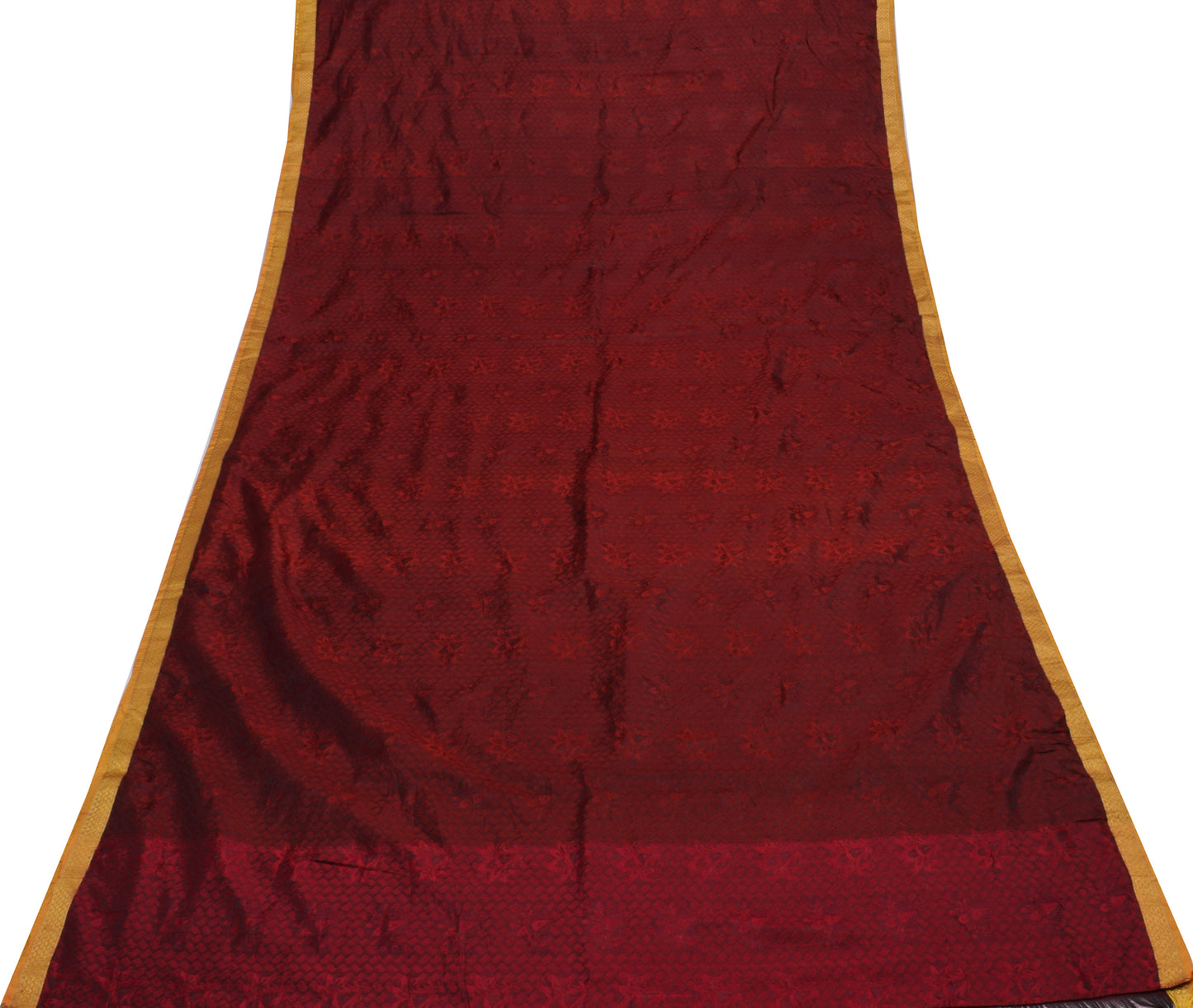 Sushila Vintage Maroon Saree Blend Silk Self Woven Floral Sari Craft Fabric