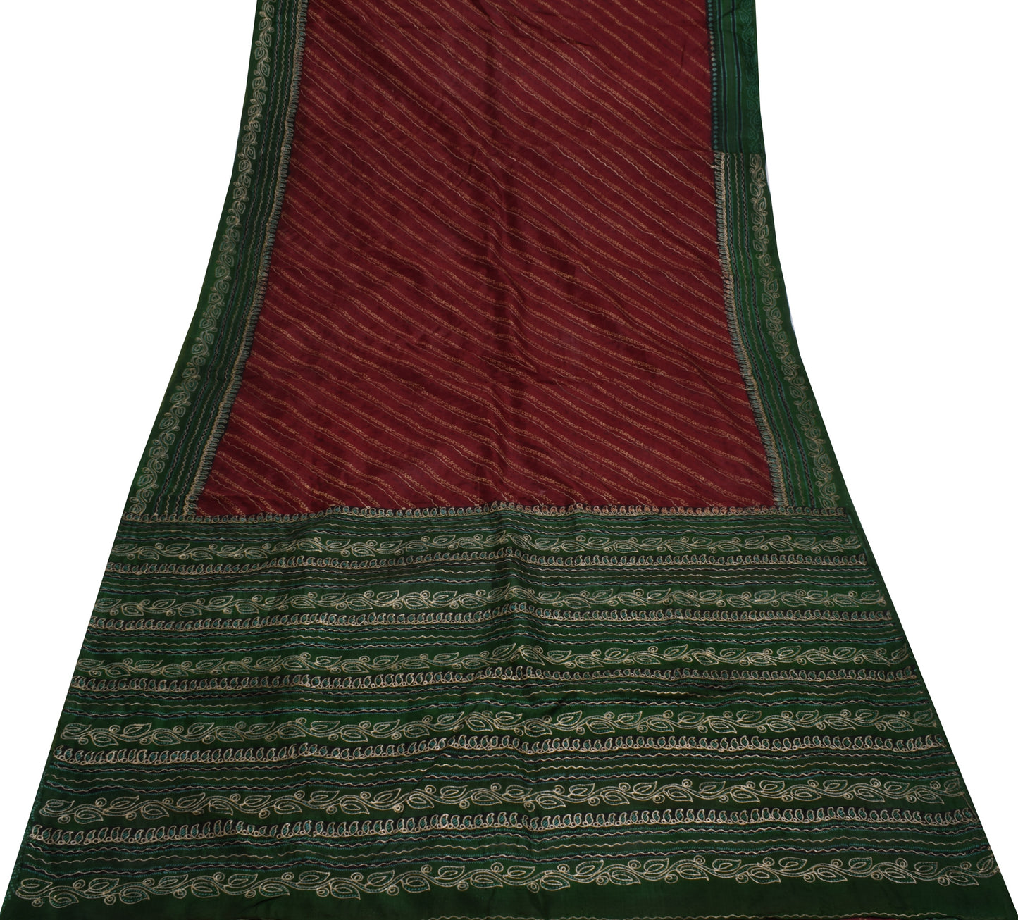 Sushila Vintage Maroon Saree 100% Pure Silk Printed Floral Sari 5 Yard Fabric
