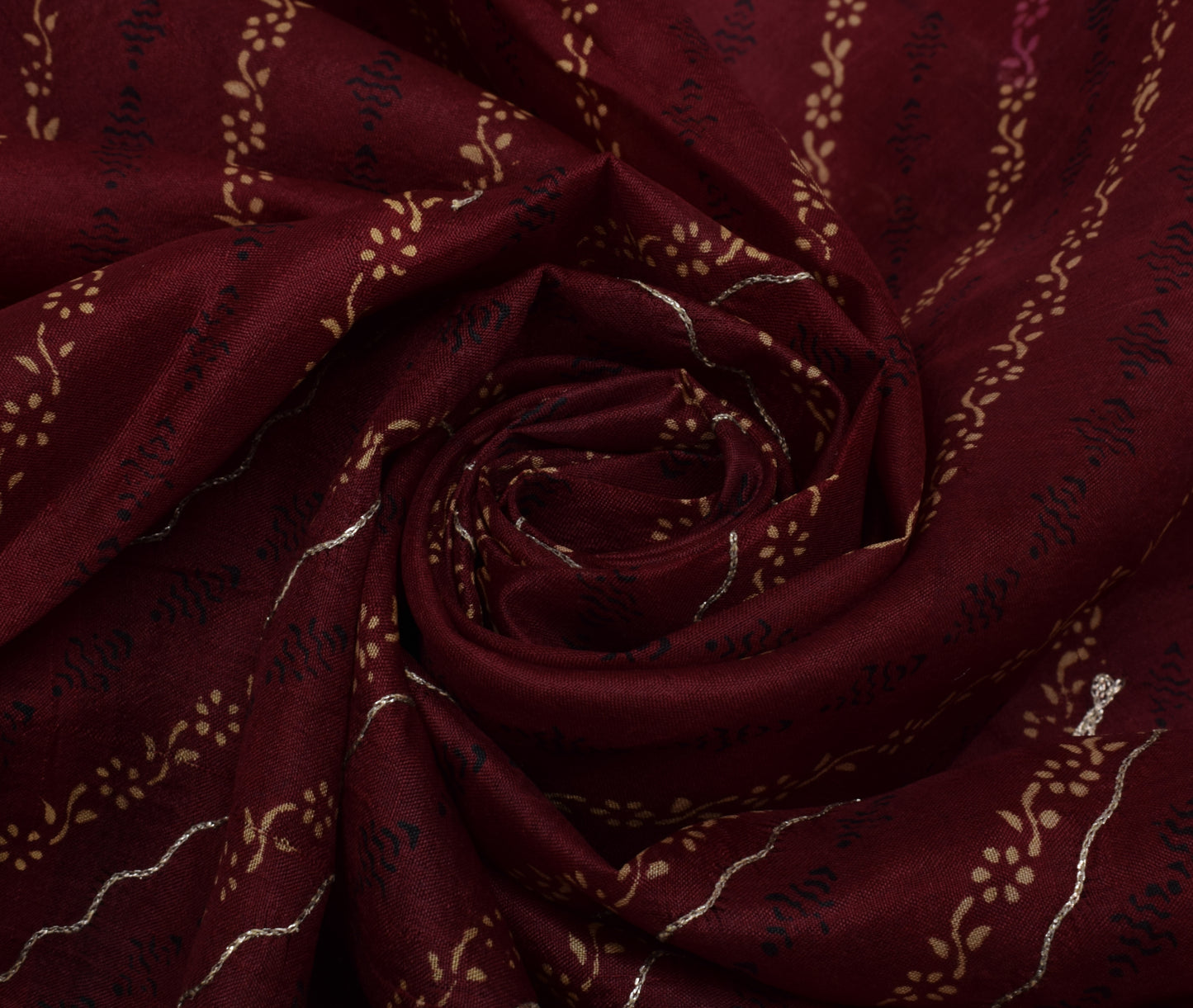 Sushila Vintage Maroon Saree 100% Pure Silk Printed Floral Sari 5 Yard Fabric