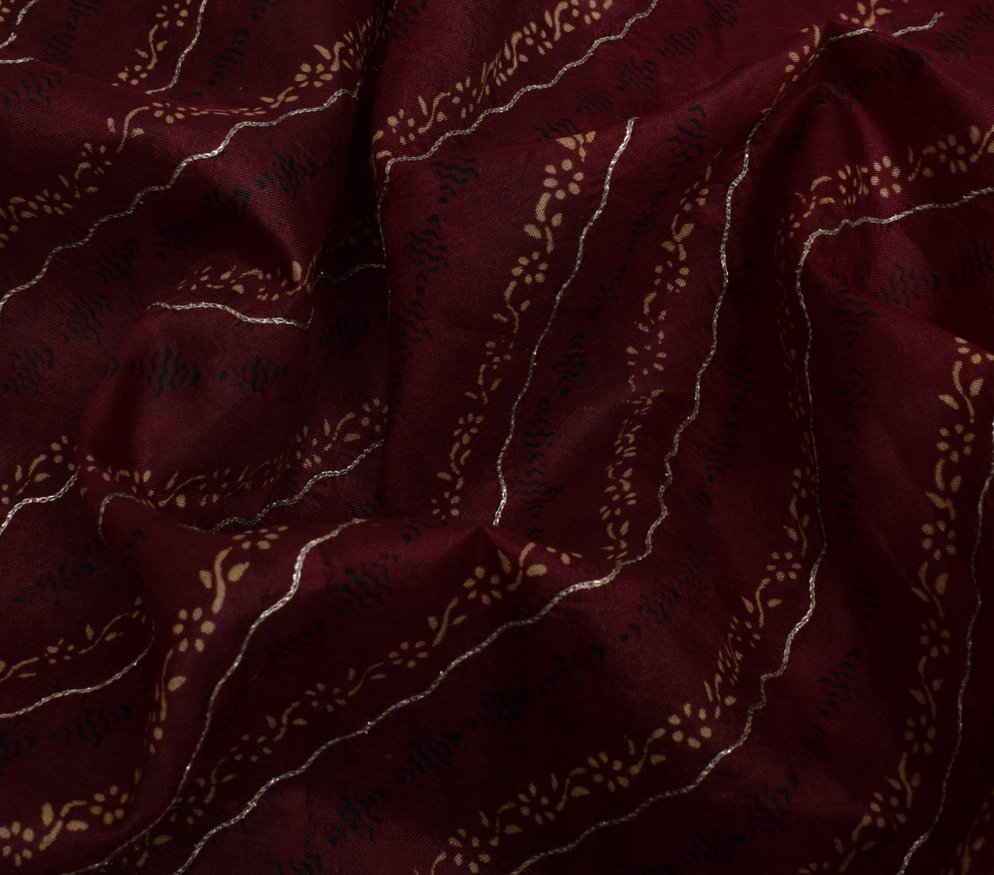 Sushila Vintage Maroon Saree 100% Pure Silk Printed Floral Sari 5 Yard Fabric