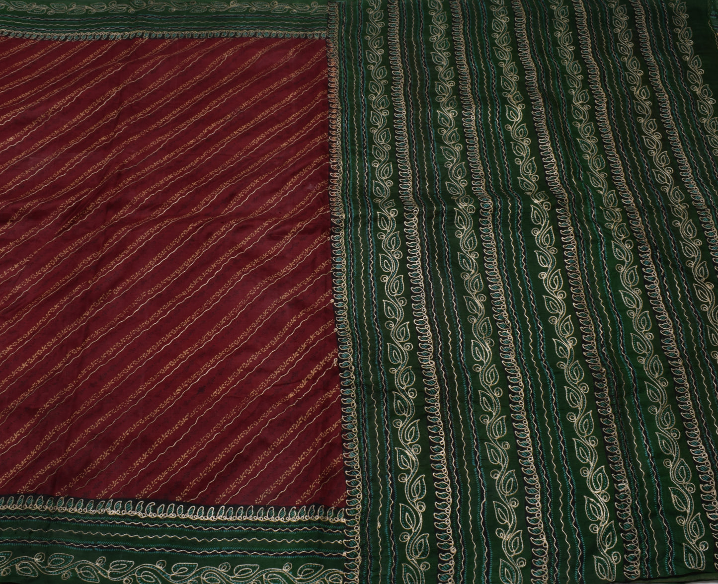 Sushila Vintage Maroon Saree 100% Pure Silk Printed Floral Sari 5 Yard Fabric