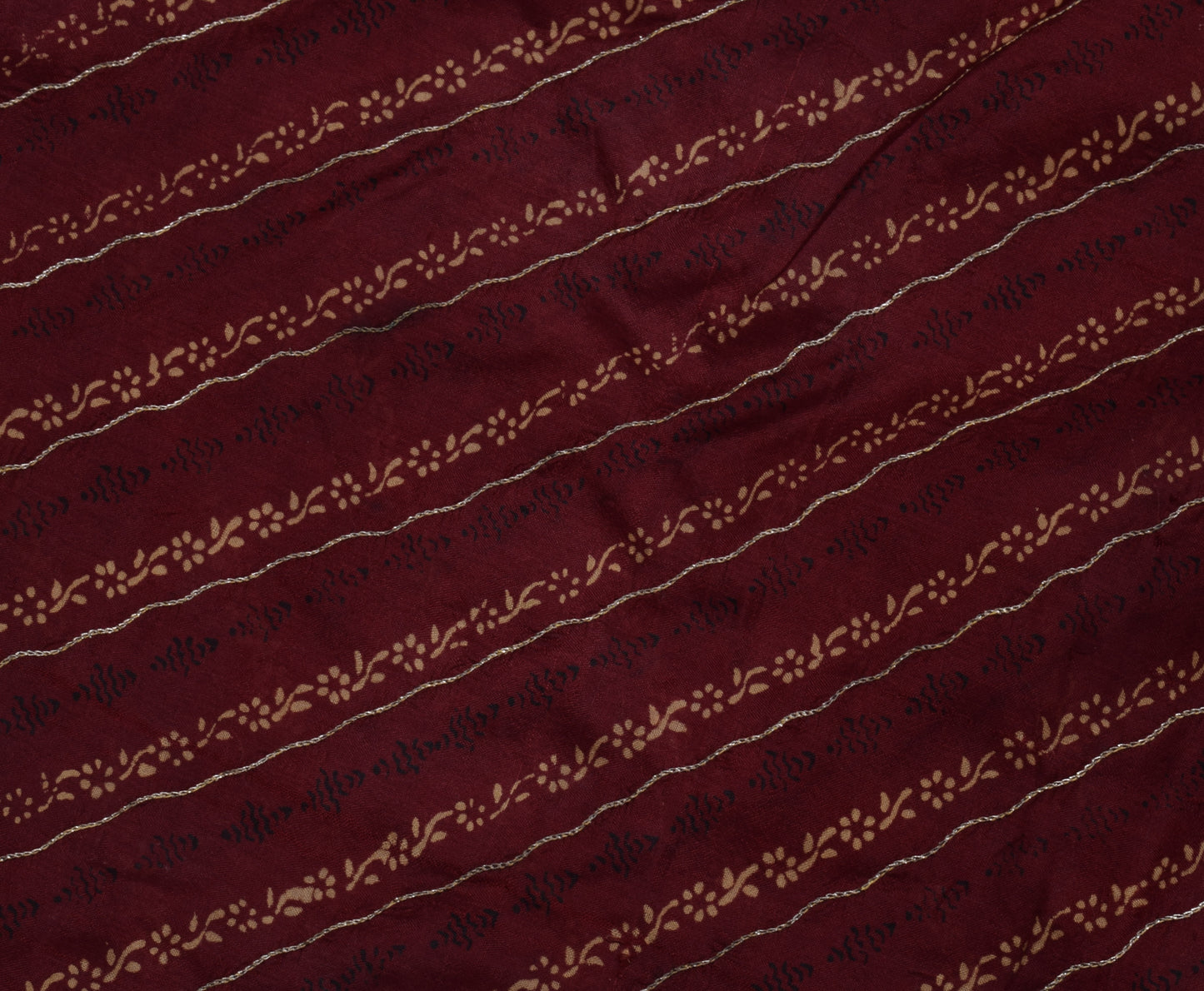 Sushila Vintage Maroon Saree 100% Pure Silk Printed Floral Sari 5 Yard Fabric