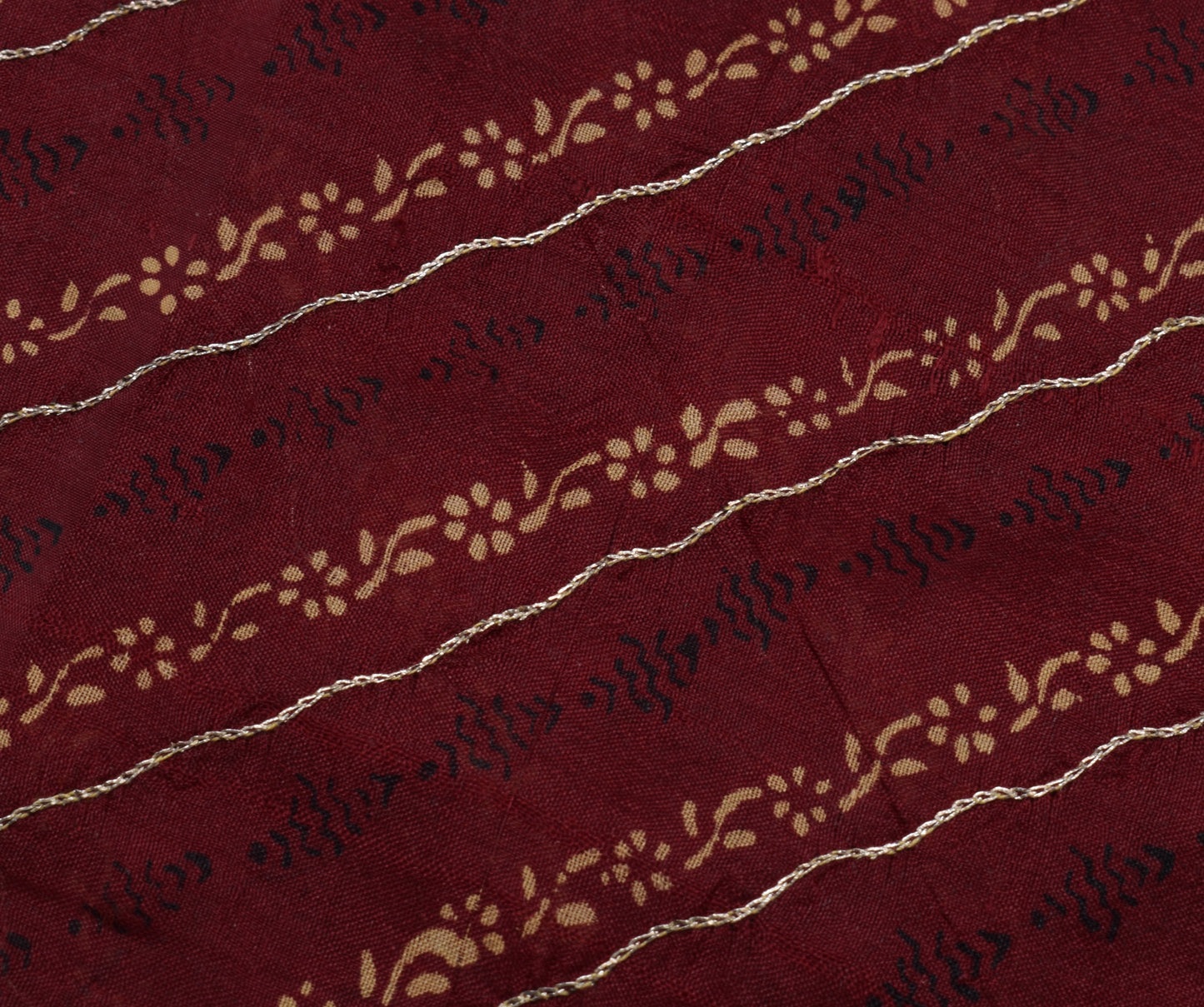 Sushila Vintage Maroon Saree 100% Pure Silk Printed Floral Sari 5 Yard Fabric