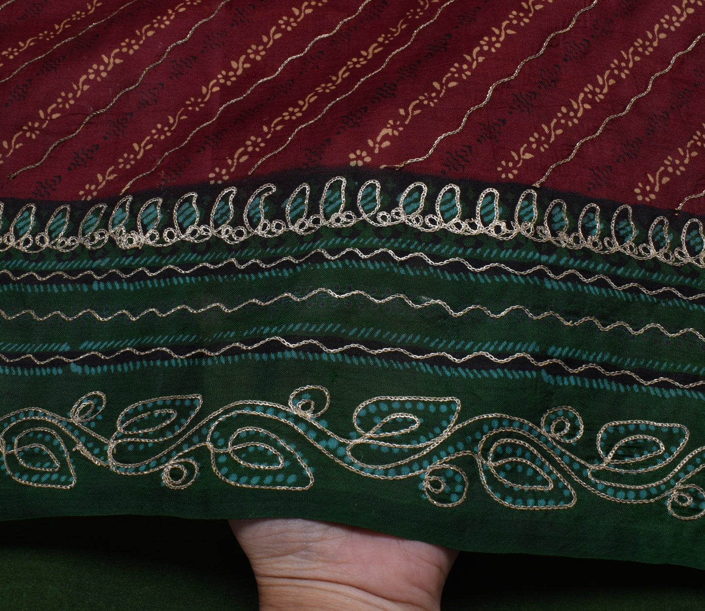 Sushila Vintage Maroon Saree 100% Pure Silk Printed Floral Sari 5 Yard Fabric