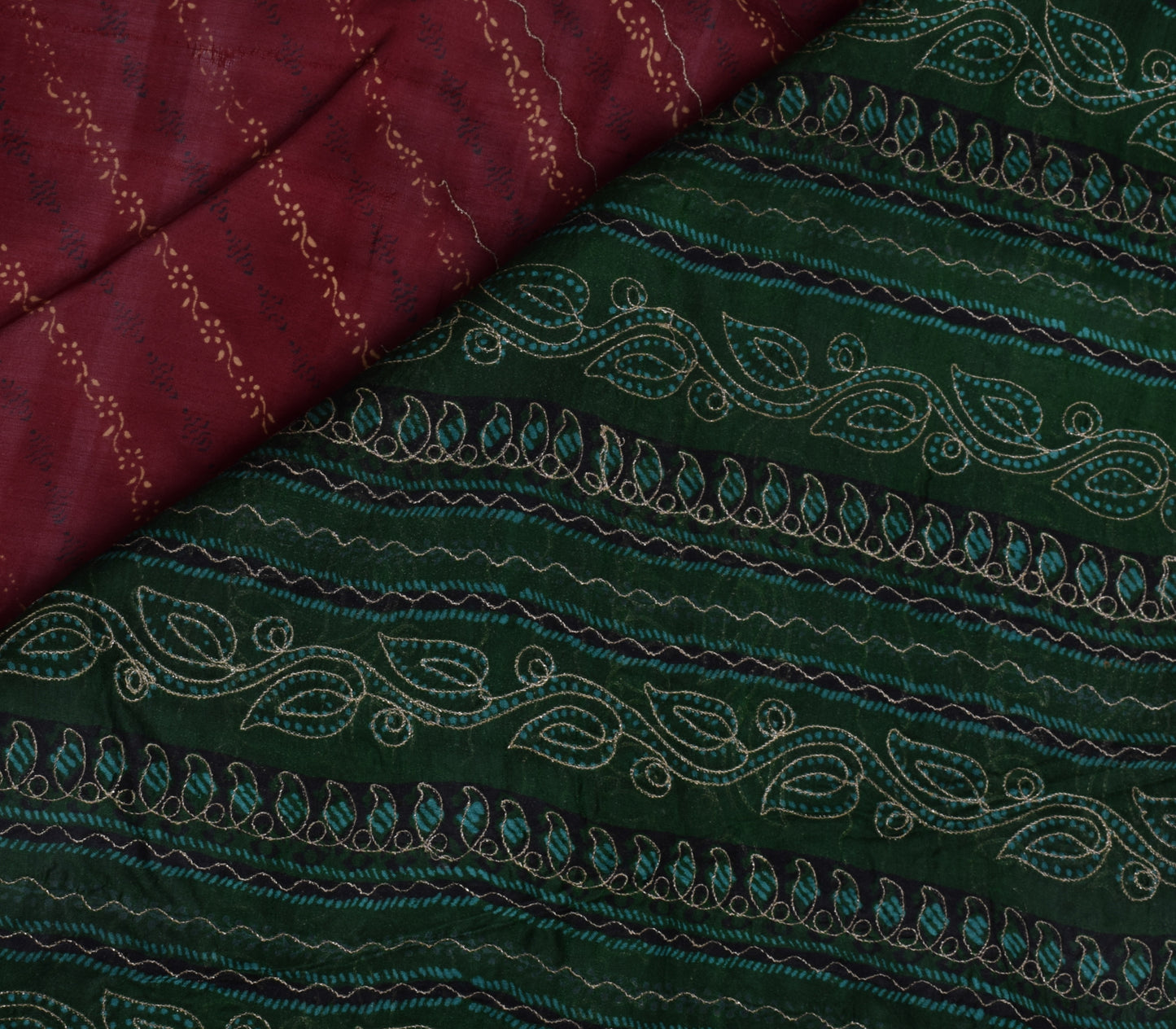 Sushila Vintage Maroon Saree 100% Pure Silk Printed Floral Sari 5 Yard Fabric