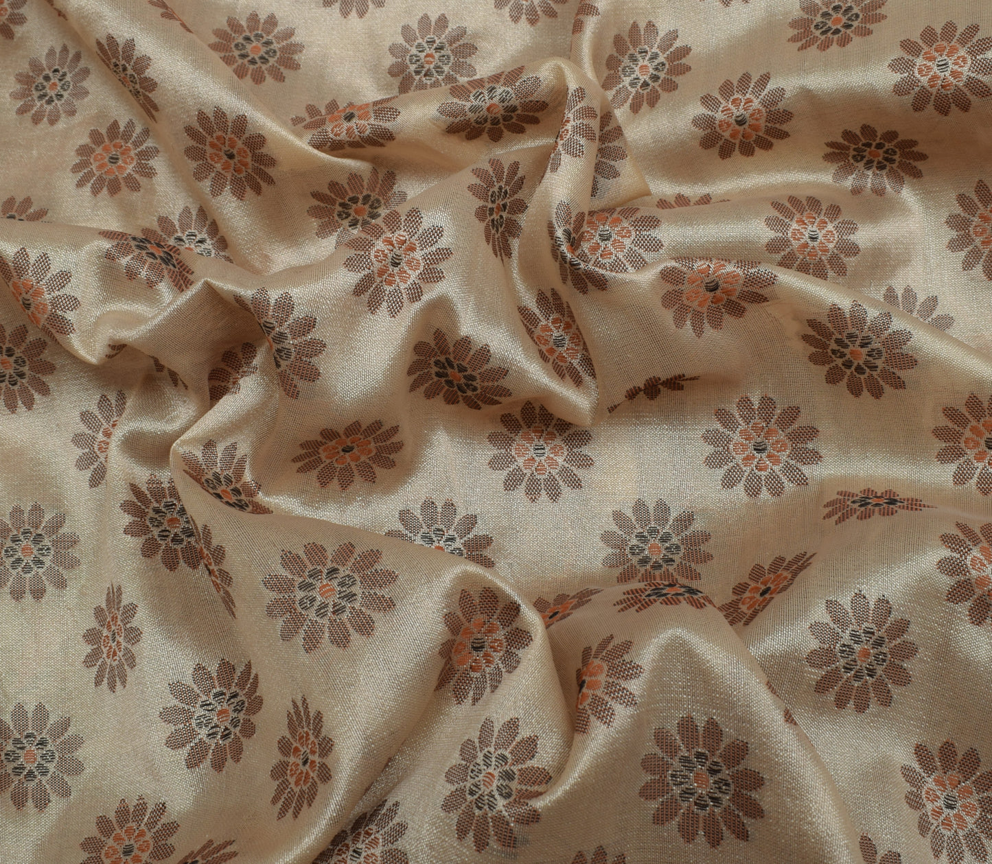 Sushila Vintage Indian Cream Saree Blend Silk All Over Woven Floral Sari Fabric