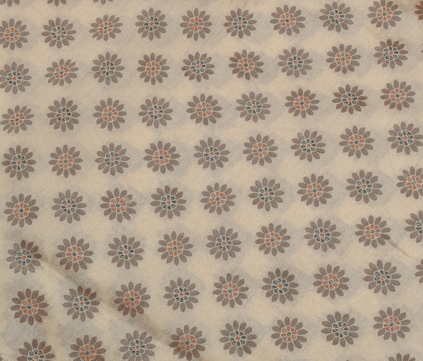 Sushila Vintage Indian Cream Saree Blend Silk All Over Woven Floral Sari Fabric